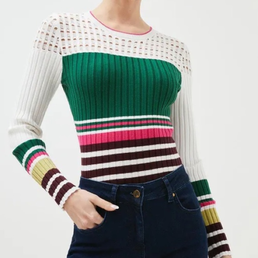 Karen Millen Petite Pointelle Multicolor Stripe Knitted Top